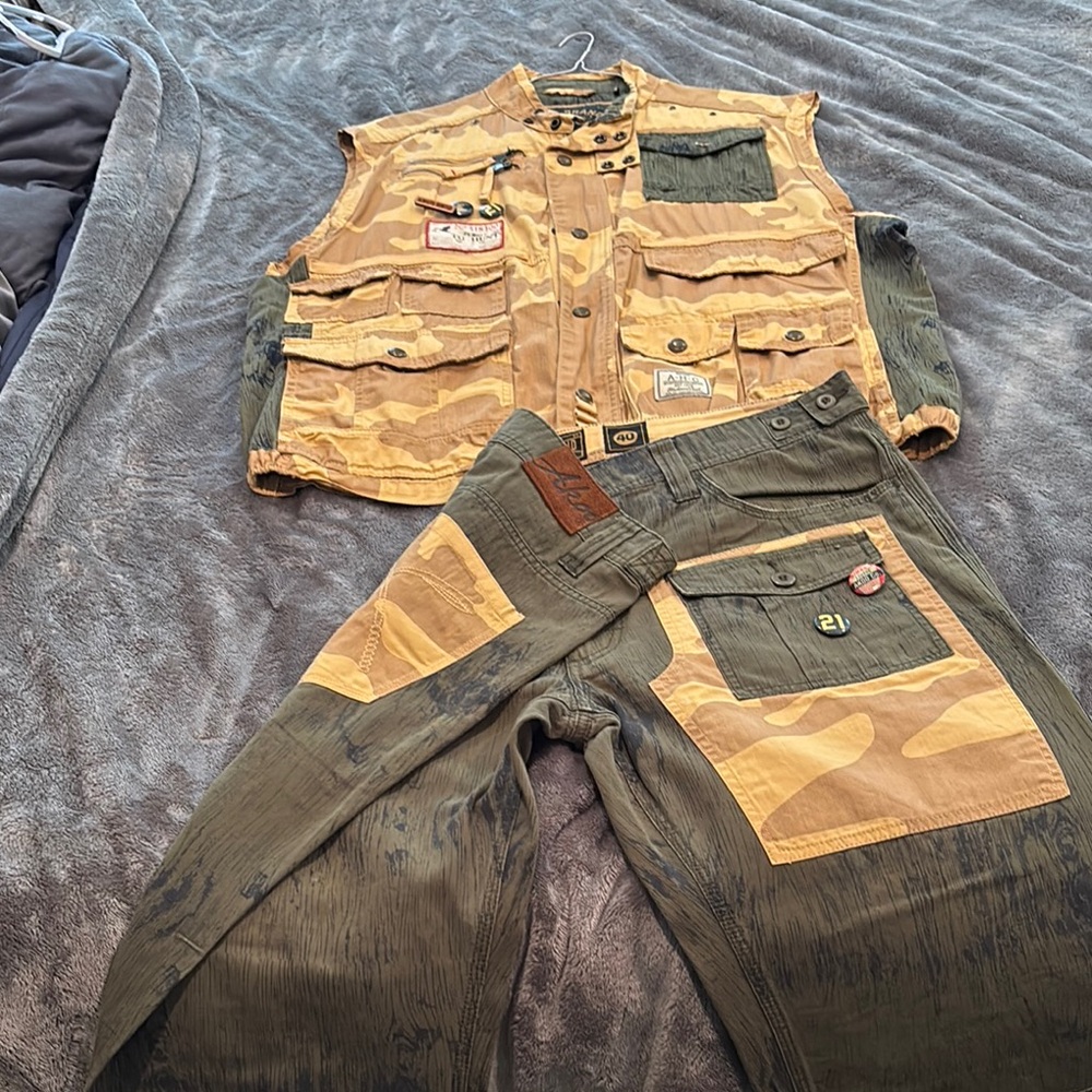Akoo Green and Tan Utility Vest with Durable Canvas
